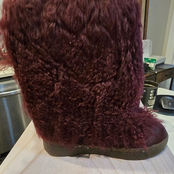 Bear Paw Women's Boots Boetis II Charcoal Wine / Plum Lamb Fur Size 5 NEW 1294W - Picture 1 of 12